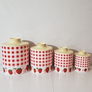 Ransburg Vintage Strawberry Gingham Canister Set
